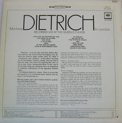 Marlene Dietrich : Dietrich In London (LP, Album)