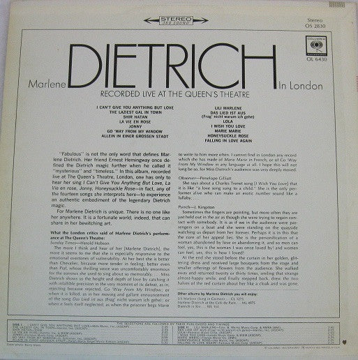 Marlene Dietrich : Dietrich In London (LP, Album)