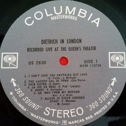 Marlene Dietrich : Dietrich In London (LP, Album)