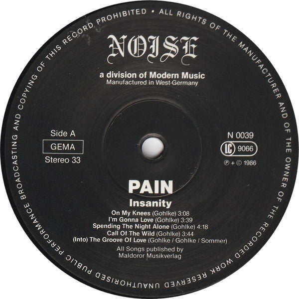 Pain (18) : Insanity (LP, Album)