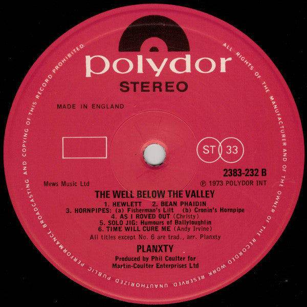 Planxty : The Well Below The Valley (LP, Album)