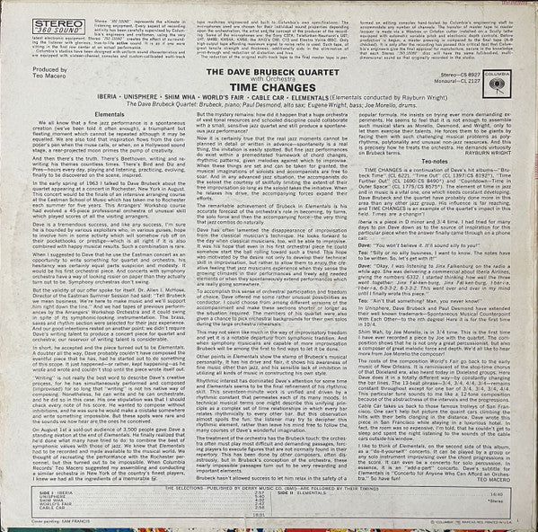 The Dave Brubeck Quartet : Time Changes (LP, Album, Pit)