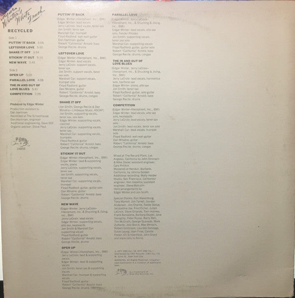 Edgar Winter's White Trash : Recycled (LP, Album, Pit)