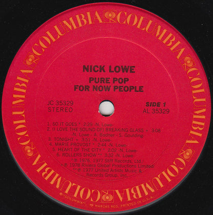 Nick Lowe : Pure Pop For Now People (LP, Album, Ter)