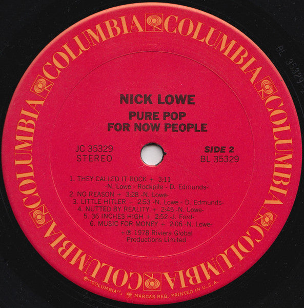 Nick Lowe : Pure Pop For Now People (LP, Album, Ter)