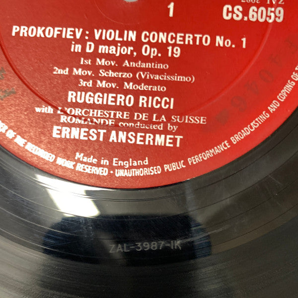 Ruggiero Ricci With L'Orchestre De La Suisse Romande Conducted By Ernest Ansermet, Prokofiev* : Violin Concerti Nos. 1 And 2 (LP, Album, Blu)