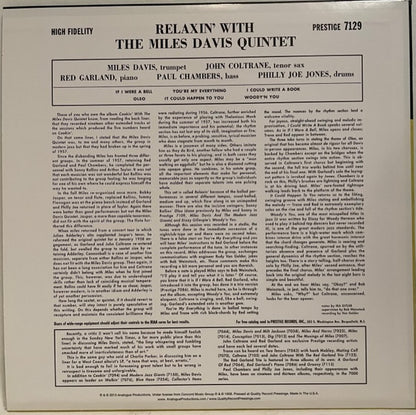 The Miles Davis Quintet : Relaxin' With The Miles Davis Quintet (LP, Album, Mono, Ltd, RE, RP, 180)