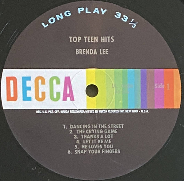 Brenda Lee : Brenda Lee Sings Top Teen Hits (LP, Album, Mono, Pin)
