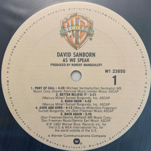 David Sanborn : As We Speak (LP, Album, Club)