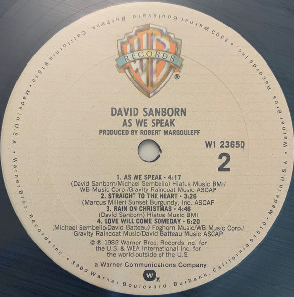David Sanborn : As We Speak (LP, Album, Club)