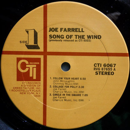 Joe Farrell : Song Of The Wind (LP, Album, RE, Gat)