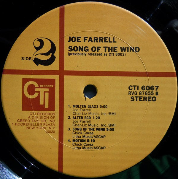 Joe Farrell : Song Of The Wind (LP, Album, RE, Gat)