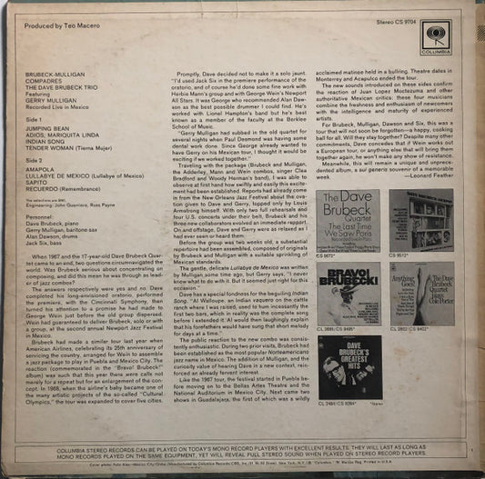 The Dave Brubeck Trio Featuring Gerry Mulligan : Compadres (LP, Album, Pit)