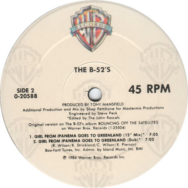 The B-52's : Girl From Ipanema Goes To Greenland (12", Maxi)