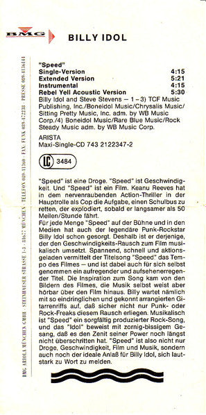 Billy Idol : Speed (7", Single, Ltd, Pos)