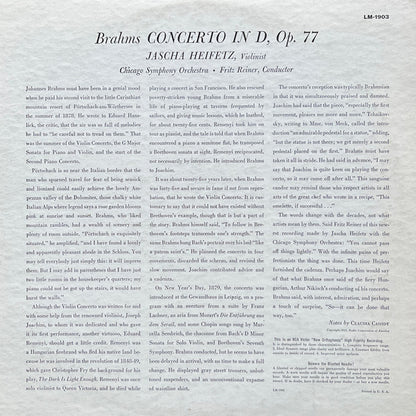 Brahms*, Heifetz*, Reiner*, Chicago Symphony Orchestra : Violin Concerto (LP, Mono, (In)