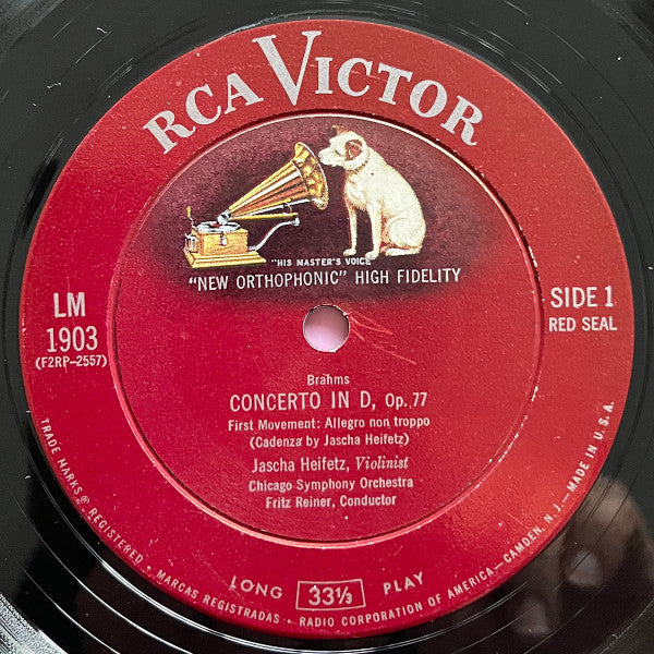 Brahms*, Heifetz*, Reiner*, Chicago Symphony Orchestra : Violin Concerto (LP, Mono, (In)
