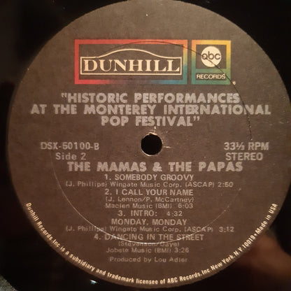 The Mamas & The Papas : Historic Performances Recorded At The Monterey International Pop Festival (LP, Album, Gat)