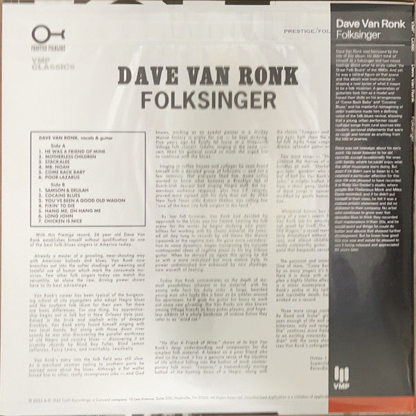 Dave Van Ronk : Folksinger (LP, Album, Mono, Club, RE, RM, 180)