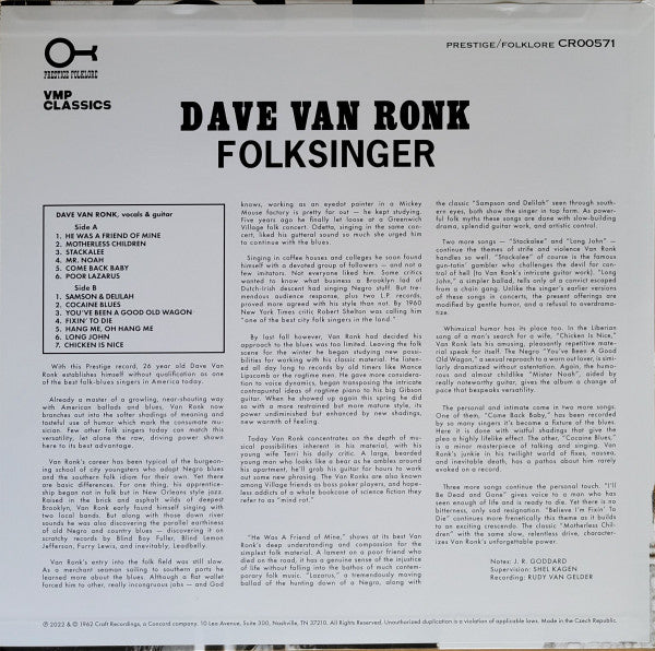 Dave Van Ronk : Folksinger (LP, Album, Mono, Club, RE, RM, 180)