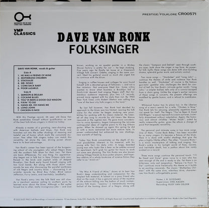 Dave Van Ronk : Folksinger (LP, Album, Mono, Club, RE, RM, 180)