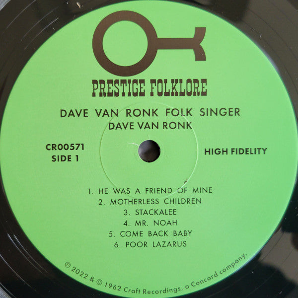 Dave Van Ronk : Folksinger (LP, Album, Mono, Club, RE, RM, 180)