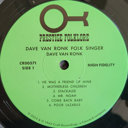 Dave Van Ronk : Folksinger (LP, Album, Mono, Club, RE, RM, 180)