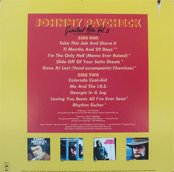Johnny Paycheck : Greatest Hits, Volume 2 (LP, Comp, Ter)