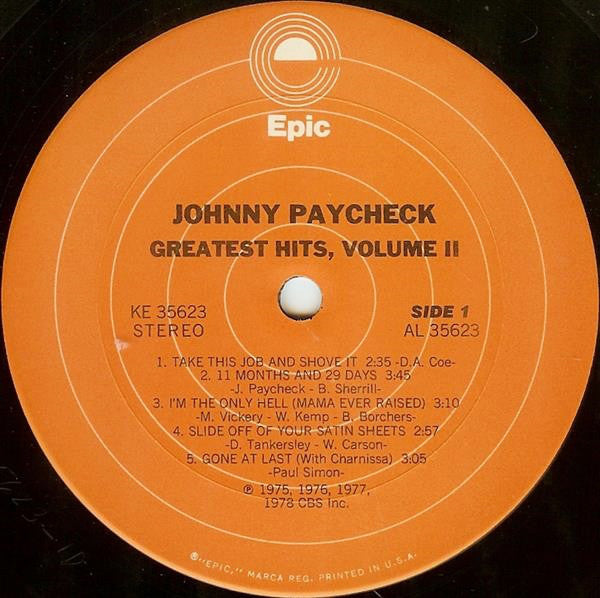 Johnny Paycheck : Greatest Hits, Volume 2 (LP, Comp, Ter)