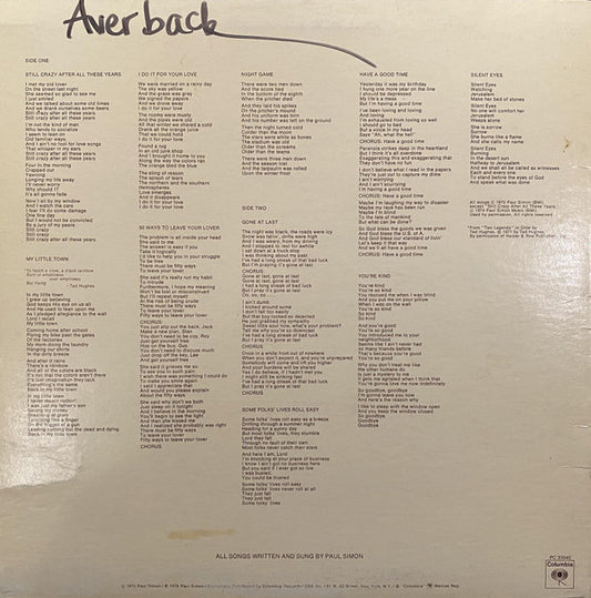 Paul Simon : Still Crazy After All These Years (LP, Album, Pit)