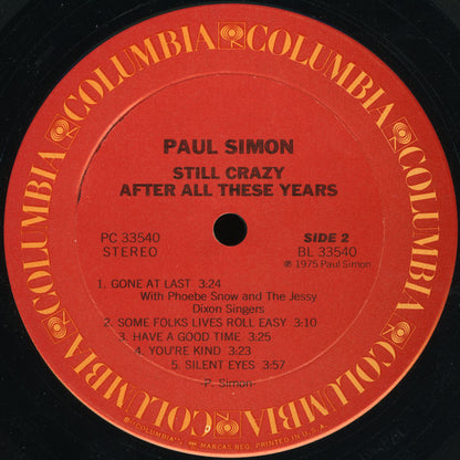 Paul Simon : Still Crazy After All These Years (LP, Album, Pit)