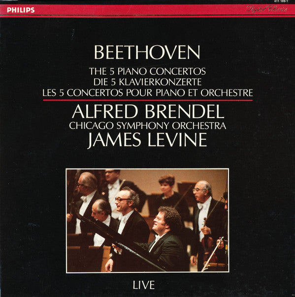 Beethoven*, Alfred Brendel, Chicago Symphony Orchestra, James Levine (2) : The 5 Piano Concertos = Die 5 Klavierkonzerte = Les 5 Concertos Pour Piano Et Orchestre (Live) (4xLP + Box)