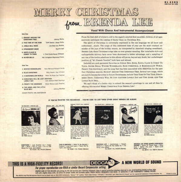 Brenda Lee : Merry Christmas From Brenda Lee (LP, Album, Mono, Pin)