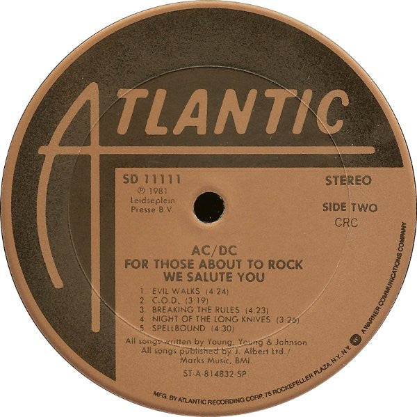 AC/DC : For Those About To Rock (We Salute You) (LP, Album, Club, Gat)