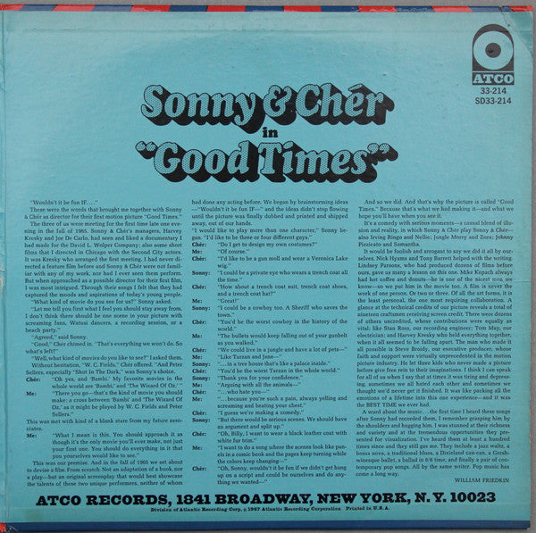 Sonny & Cher : Good Times (Original Film Soundtrack) (LP, Album, Mono)
