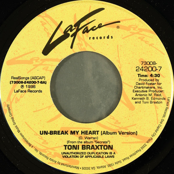 Toni Braxton : Un-Break My Heart (7", Single)