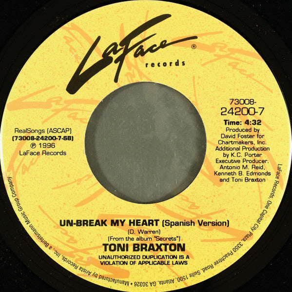 Toni Braxton : Un-Break My Heart (7", Single)