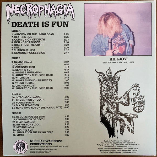 Necrophagia : Death Is Fun (2xLP, Comp, Ltd, Cle)