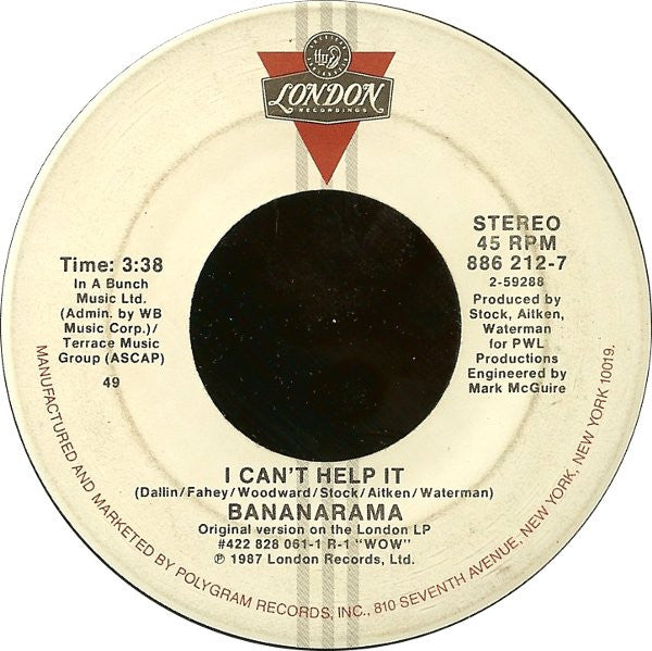 Bananarama : I Can't Help It (7", Single)