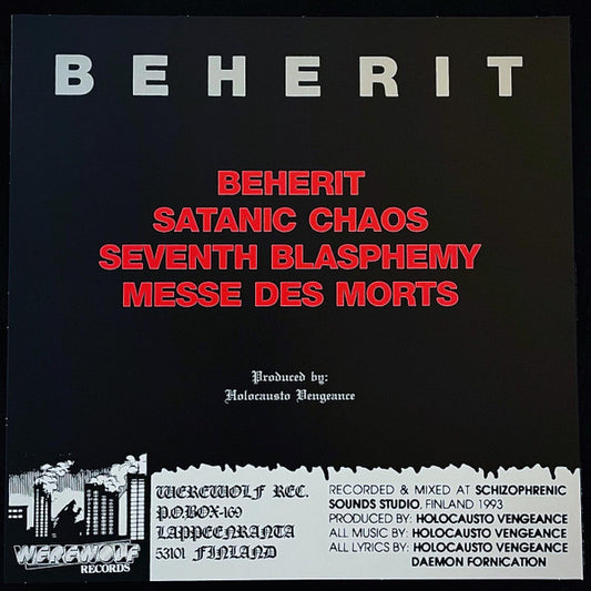 Beherit : Messe Des Morts  (12", S/Sided, EP, RE, Glo)