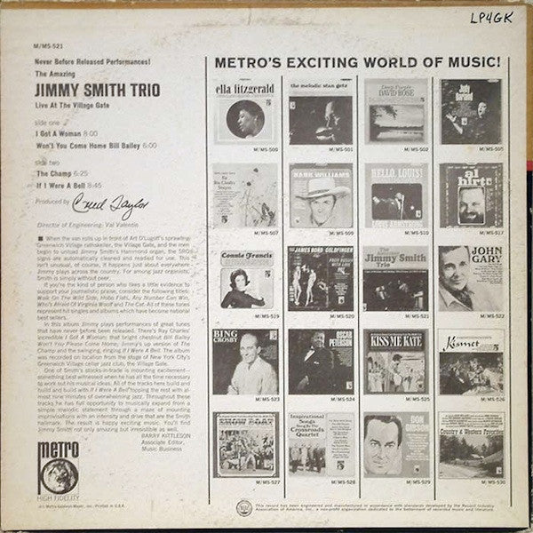 The Amazing Jimmy Smith Trio* : Live At The Village Gate (LP, Album, Mono)