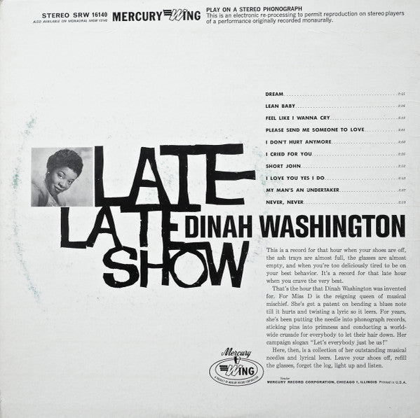 Dinah Washington : Late Late Show (LP, Comp)