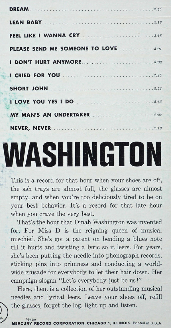 Dinah Washington : Late Late Show (LP, Comp)