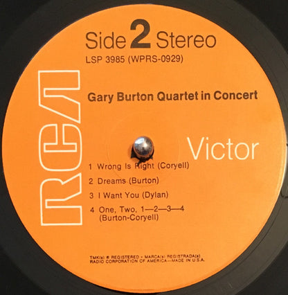 Gary Burton Quartet : Gary Burton Quartet In Concert (LP, Album, RE)