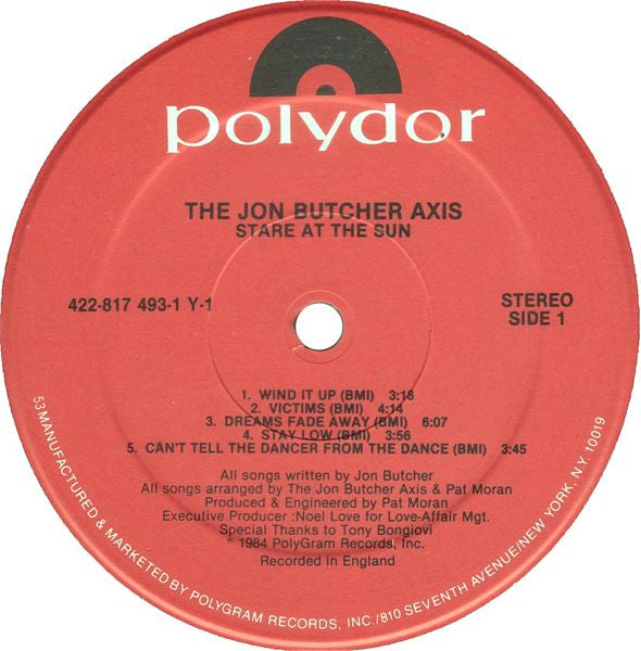 The Jon Butcher Axis : Stare At The Sun (LP, Album, Hau)