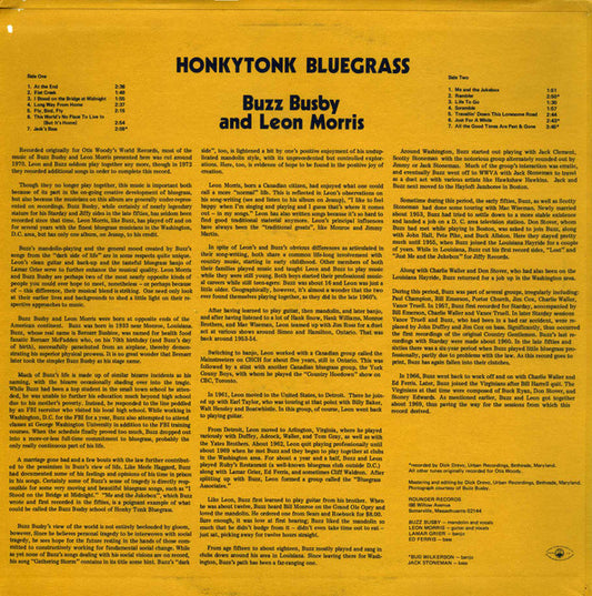 Buzz Busby And Leon Morris : Honkytonk Bluegrass (LP, Album)