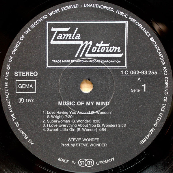 Stevie Wonder : Music Of My Mind (LP, Album, Gat)