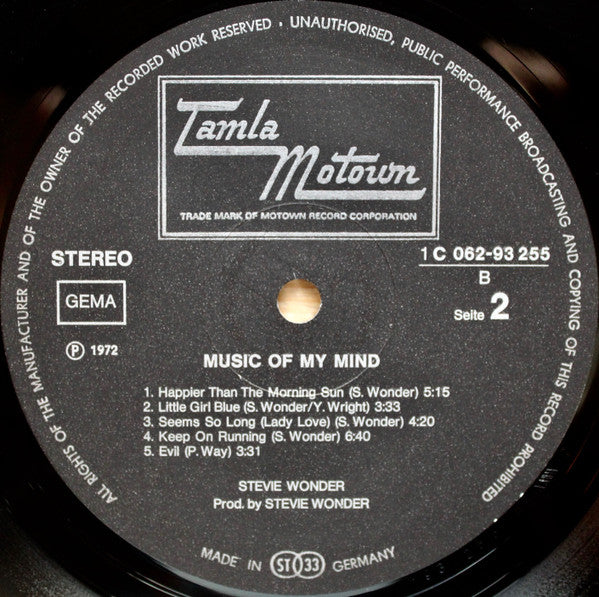 Stevie Wonder : Music Of My Mind (LP, Album, Gat)