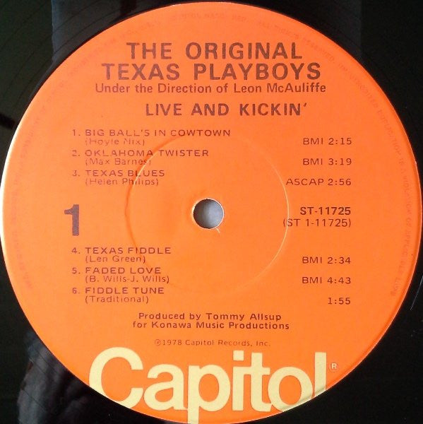 The Original Texas Playboys Under The Direction Of Leon McAuliffe : Live & Kickin' (LP)