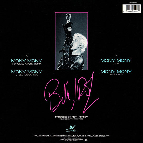 Billy Idol : Mony Mony Live (12", Single)